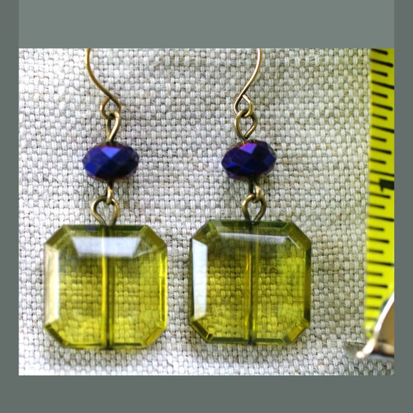 Blue and Green Plastic Beaded Dangle Earrings - Picture 2 of 2